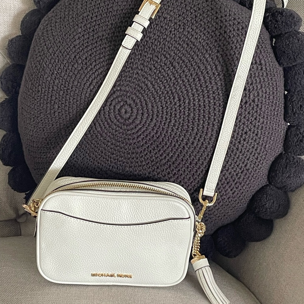 Michael Kors White Pebbled Leather Crossbody with Tassel